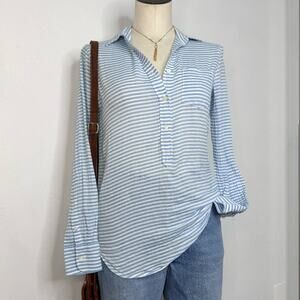 J.Crew Coastal Striped Cotton Popover – Blue White Seersucker Preppy Shirt XXS